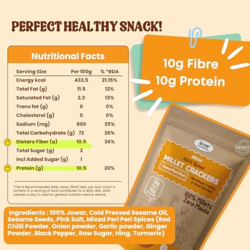 NIHKAN Jowar Millet Crackers - Gluten free | No Maida | High protein | High Fibre - Handmade & baked chai time guilt free snacks - Healthy Millet Snack - No Preservatives & No Baking soda - 100g each (Jowar Peri-Peri Flavour) — image 2