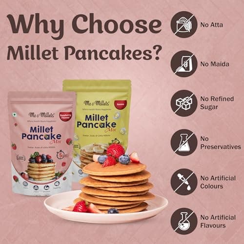 ME & MILLETS Chocolate Flavor Millet Pancake Mix (150g X 2) Sweetness Of Jaggery, No Maida, No Wheat, No Preservatives, Vegetarian, Eggless, Healthy Breakfast for Family (Jain Friendly) — image 4