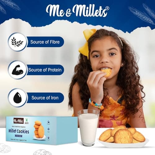 ME & MILLETS Jowar Delight Cookies (75g X 2) Delicious Millets Biscuits, Rich In Fiber & Protein, Healthy Tea Snack With Tasty Jaggery (Jain Friendly) — image 8