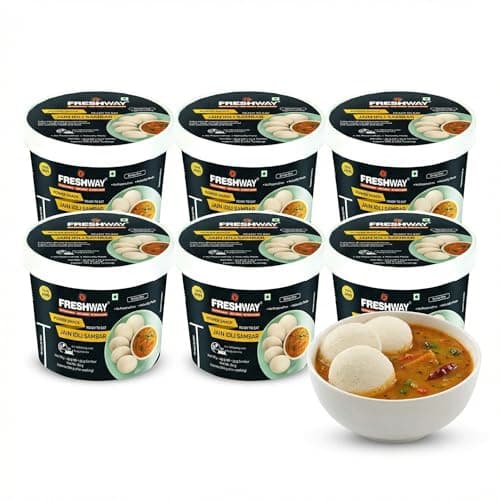 Freshway Ready-to-Eat Jain Idli Sambar Pack of 6 | Nutritious & Convenient Power Snack | 100% Jain Recipe | No Preservatives | Healthy Instant South Indian Meal