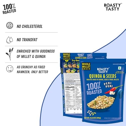 Roasty Tasty Quinoa & Seeds Peri Peri|Healthy Snacks|Roasted White Quinoa Puffs, Bajra & Seeds Mix|Rich In Protein For Adults & Kids|No Transfat|Diet Mixture|Peri Peri Masala|Roasted Namkeen|300G — image 3