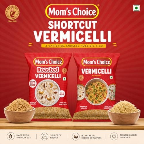 Mom’s Choice Shortcut Plain Vermicelli | 100% Suji | No Maida | 100% Pure Veg | Source of Protein | Cholesterol Free | Non-Sticky | Easy to Cook | No Artificial Flavours & Colours | Pack of 2 | 400g x 2 — image 6