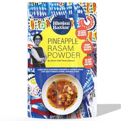 Bhojan Bazaar Pineapple Rasam Powder With Sundried Chunks 75 g | No Onion No Garlic Ready To Cook in 10 min | Serves 4 | Sweet & Tangy South Indian Rasam | Free From Preservatives & Flavours