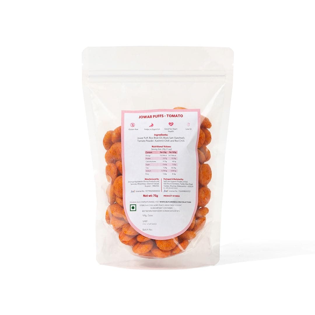SelfCare By Suman Agarwal Jowar Puff - Tomato - 75g (Pack of 1) | Roasted | No Added Artificial Flavors or Preservatives | Savoury - Snacks - Namkeen - Grocery | Vegan - Jain - Travel Friendly | — image 8