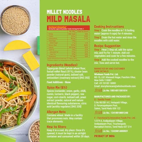 Slurrp Farm No Maida Hakka Noodles Combo, Not Fried, No MSG, Classic, Mild and Curry Masala Millet Noodles, Pack of 3 X 192 g — image 3