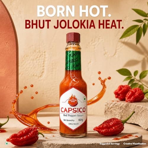 Dabur Capsico Red Pepper Sauce - 60g (Chilli Sauce) | Red Hot Sauce | For Pizza, Pasta, Sandwich & Mocktails | Made With Fresh Bhut Jolokia Pepper : Spiciest Chilli | Pure & Authentic Chilli Sauce | NO Artificial Flavours — image 4