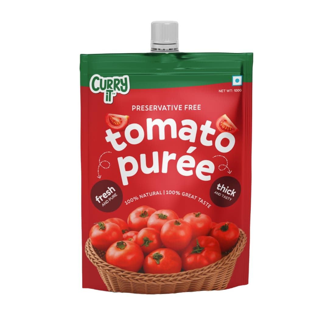 CURRYiT Tomato Puree | Made With 100% Fresh Hand Picked Tomatoes | No onion & Garlic | Tomato Paste For Cooking Pasta & Curries | No Added Preservatives or Colors | Pure & Natural (100g x 3) 300g — image 3