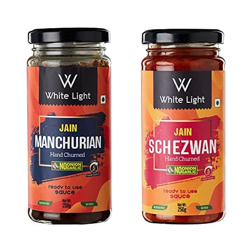 White Light Food Jain Machurian Sauce and Jain Schezwan Sauce l Vegan and Natural Ingredients l Ready to Eat Healthy Food (Combo Pack of 2, 250g Each)