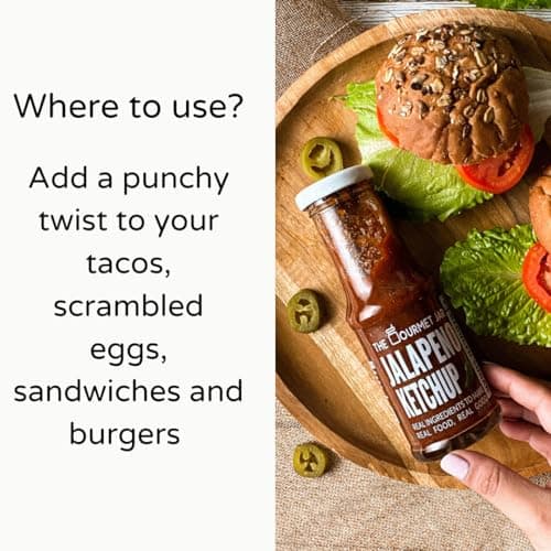 The Gourmet Jar Jalapeno Ketchup 225g| 100% Natural, No Preservatives, No Artificial Colors, No Artificial Flavouring agent| No Refined Sugar| Low Calorie| No-trans-fat| Healthy ketchup| Made with Fresh Tomatoes and Jalapenos| Homemade taste| Hot, Sweet & Spicy| Pack of 1 — image 6