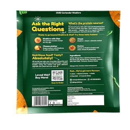 Prolicious Khakhra Chilli Coriander High Protein Khakhra | Upgrade Your Snacking | 10g Protein + 5g Fibre | Same Crunch, Snack Smarter | Plant Based, Jain | No Palm Oil | 170g (Pack of 3) — image 3