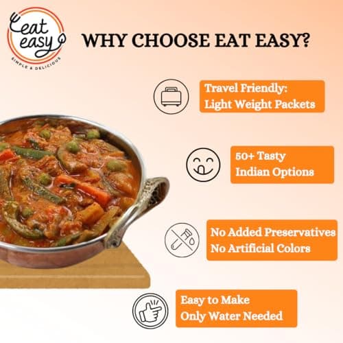 Eat Easy Ready To Eat Jain Veg Kolhapuri, 75gm of 1 Pack, Instant Food, Indian Meal, Travel Food, No Preservatives, No Added Artificial Colours & Flavours, Just Add Water and Cook (Pack of 2) — image 4