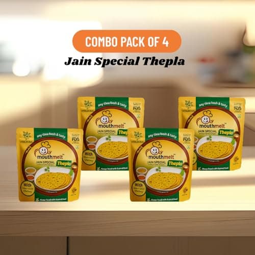 Mouthmelt Jain Special Thepla Pack of 4 | Ready to Eat,Rosted, Not Fried | without Garlic & Ginger | 3 Month Shelf Life- Free Green Chutney - Gujarati Snack (200G x 4 Packets, 6 pcs in 1 pack) - 800 Grams — image 3