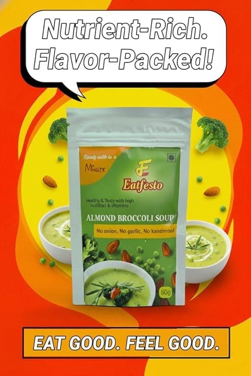 Eatfesto Almond Broccoli Soup Premix (50g) | Ready in 2 Minute | No Onion No Garlic | Jain Friendly | Healthy Instant Soup THAI VEG PREMIX - Healthy & Tasty Vegetarian in 2 Minute Pack Of 2 — image 4