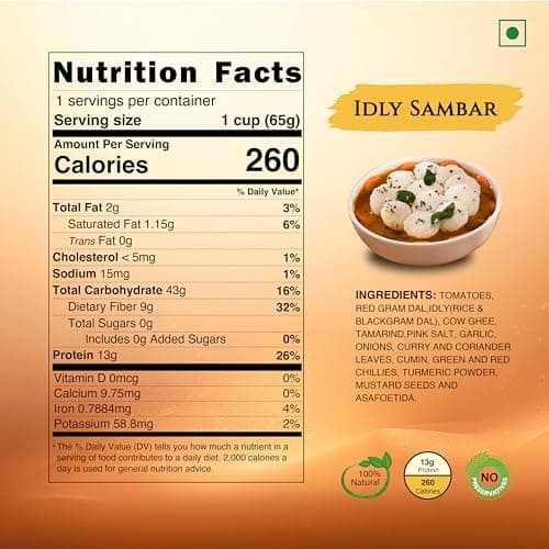 Instabites Ready To Eat Combo of Veg upma, Idli Sambar, Rasam Rice, Dal Rice No Added Preservatives and Ready to Eat in Minutes - Pack of 4 — image 3