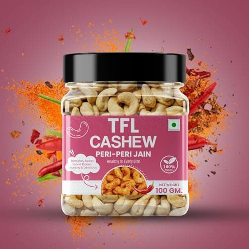 The Food's Life Peri Peri Jain Cashews | Premium Roasted Kaju | No Onion, No Garlic | Spicy & Crunchy Snack | Vegan, Gluten-Free, No Preservatives | Healthy Snack | Pack of 1