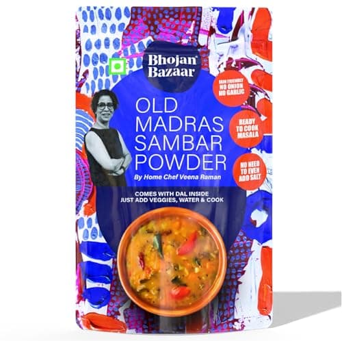 Bhojan Bazaar Old Madras Sambar Powder 70 g | No Onion No Garlic Ready To Cook in 10 min | Serves 4 | South Indian Sambar With Dal | Free From Preservatives, Colours & Flavours