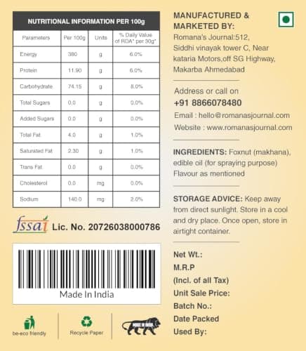 Romana's Journal Roasted Makhana (Fox Nuts) Snack | Crunchy & Flavorful Roasted Lotus Seeds | Multiple Flavor Options Available | Light Everyday Snacking Choice | Tea Time, Travel & Office Snack | Carefully Roasted (Maggie Mania) — image 2