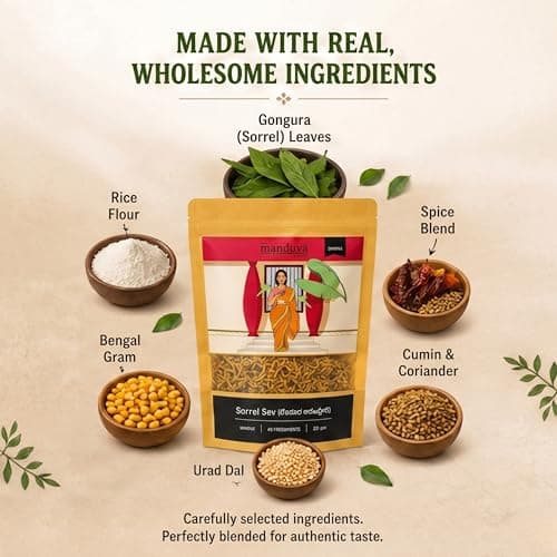 The Manduva Project Andhra Sorrel Sev Namkeen 150g | Jain No Onion No Garlic | Authentic Gongura Leaves Sev Namkeen | Crunchy Snack | Handmade Traditional Recipe | No Preservatives — image 3
