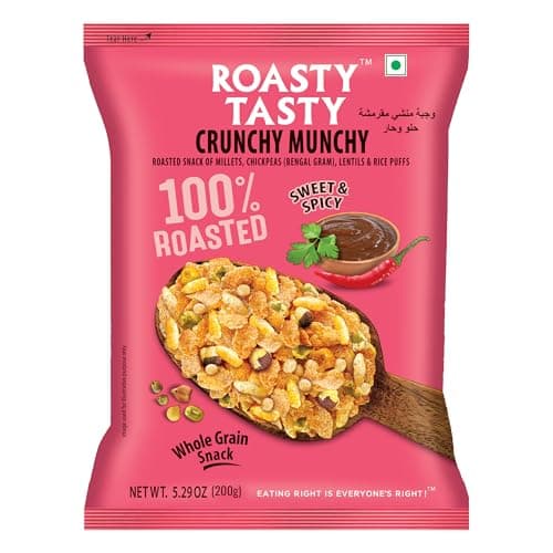 Roasty Tasty Crunchy Munchy 200g (Pack of 2) | Healthy Snack | No Onion No Garlic | Ideal Millet Namkeen for Kids & Adults | Low Calorie Snacks - Roasted Namkeen - No Cholesterol, No Transfat Diet Mixture in Peri Peri Masala | Millet Snacks Items