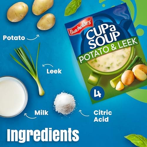 Batchelors Cup A Soup Creamy Potato & Leek Instant Soup Sachets, 107g (4 Pack) | Just Add Hot Water | Low Fat Vegetarian Mix | No Artificial Preservatives — image 6