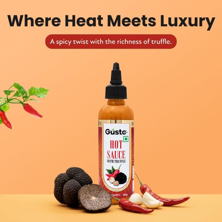 Gusto Foods Truffle Hot Sauce - 120 grams | Spicy Hot Pepper Blend Infused with Luxurious Truffle Flavor | Vegan & Gluten-Free | Elevate Your Dishes with Gourmet Flavor — image 3
