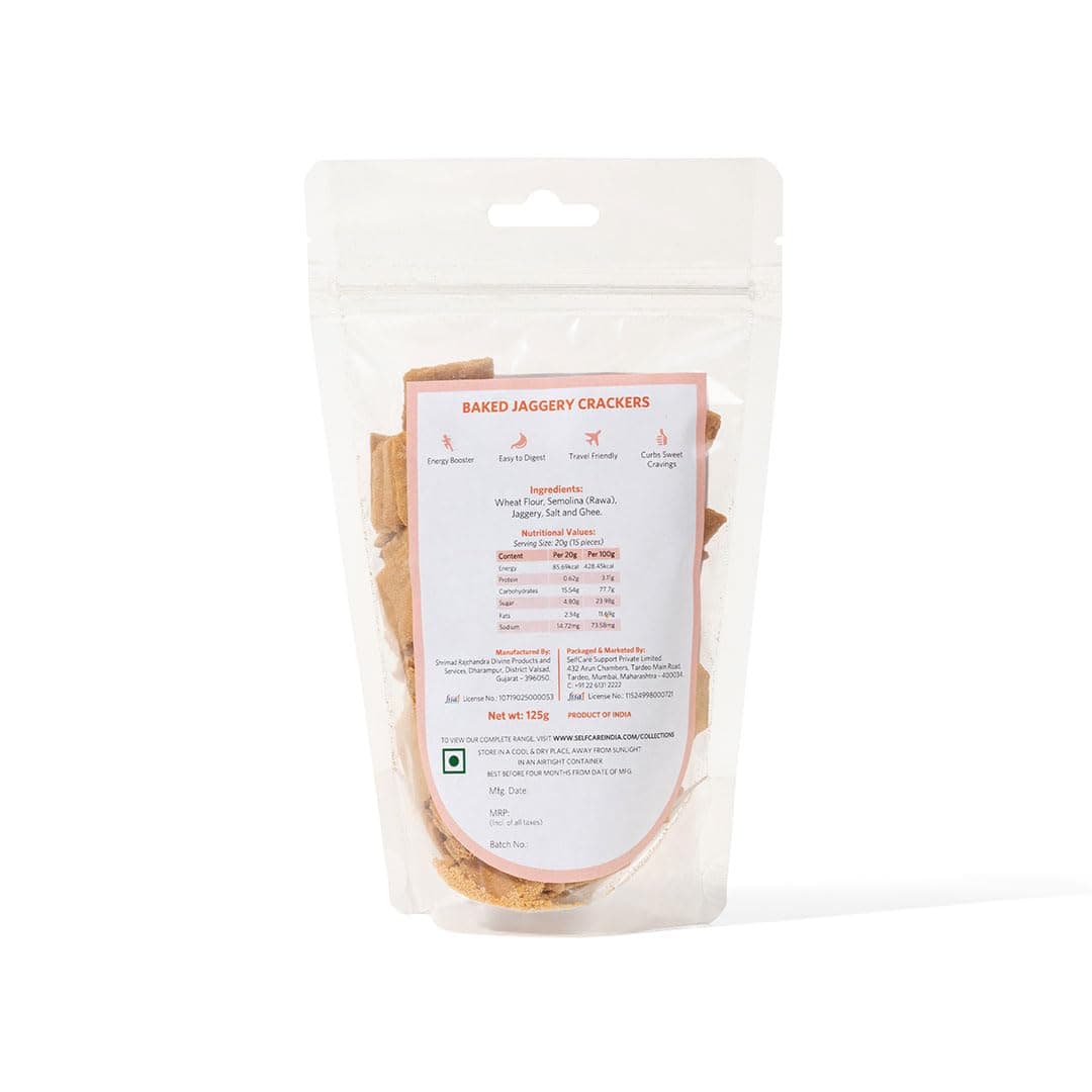 SelfCare By Suman Agarwal Baked Jaggery Crackers - 125g (Pack of 1) | Healthy | Sweet - Snacks - Namkeen - Grocery | Crunchy - Tea time Snacking | Travel & Jain Friendly | No Added Preservatives — image 8