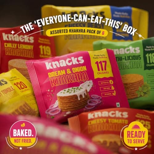 Knacks The Full Knacks Khakhra Chips Variety Pack | All 6 Flavours Coin Khakhra, 6 x 30g | 117-125 Calories Per Pack | Healthy Snack Gift Box | No Palm Oil, No Maida, Not Fried | High Protein — image 8