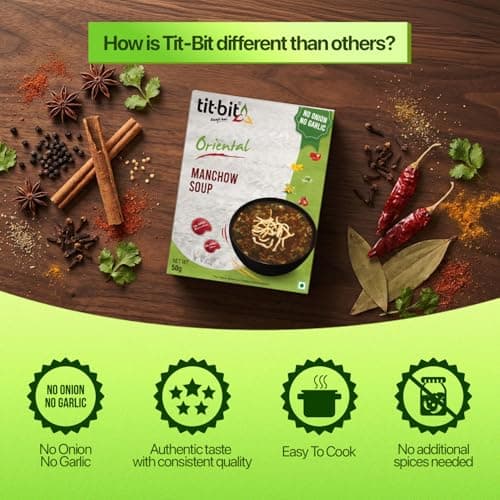 Tit-Bit Veg Manchow Soup Pack of 5 (250g), Hot and Spicey Chinese Soup, No Onion No Garlic Ready-to-eat Manchow Soup Packets for Easy Preparation — image 4