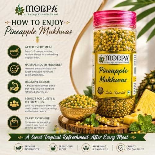 MORPA Pineapple Mukhwas, Jain Special, with Fennel Seeds, Dates, Amaranth Seeds & Menthol, 100% Veg — image 4