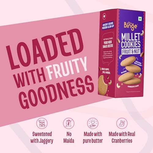 The Healthy Binge Millet Cookies Fruit & Nut – Healthy Snacks | Fruit & Nuts Cookies | Jaggery Cookies | Healthy Snacks for Kids and Adults 90g (Pack of 2) — image 3