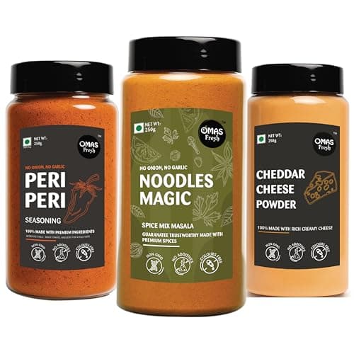 Omas Fresh No Onion No Garlic Noodles Magic Masala & Peri Peri Seasoning | 250g × 2 Combo Pack | Spicy & Flavorful Duo for Noodles, Pasta & Everyday Cooking — image 6