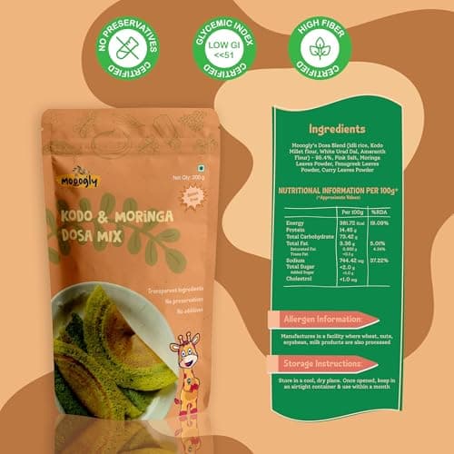 Kodo & Moringa Dosa Mix 200g - Gut Friendly Instant Breakfast | Vegan & Gluten-Free | High Protein & Fiber | No Additives or Preservatives | Easy to Cook Instant Chilla Mix for Busy Morning — image 4
