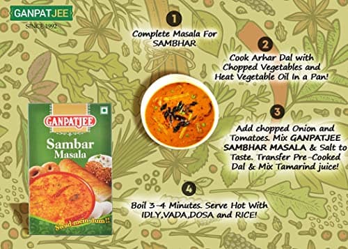 Ganpatjee Sambhar Masala Powder,100G | No Onion & Garlic | Authentic South Indian Taste & Color — image 4