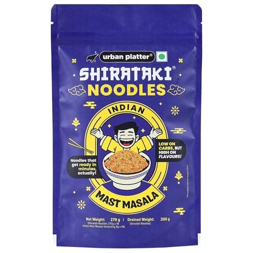 Urban Platter Indian Mast Masala Shirataki Noodles, 279g (Konjac Noodle | Keto-friendly, Low-Carb, Fat-free | Zesty Indian Masala | Ready in Minutes)