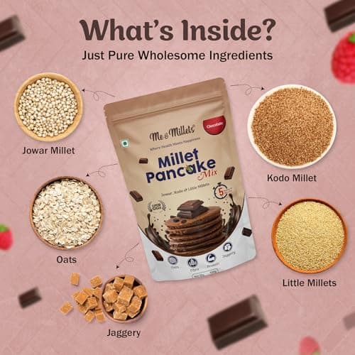 ME & MILLETS Chocolate Flavor Millet Pancake Mix (150g X 2) Sweetness Of Jaggery, No Maida, No Wheat, No Preservatives, Vegetarian, Eggless, Healthy Breakfast for Family (Jain Friendly) — image 3