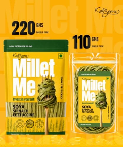 Millet Me by Kuizeens SOYA Spinach Fettucine - 220G (Pack of 1) |Protein-Rich | Easy-to-Make | Fresh & Flavourfull | No MSG |No Preservatives|Vegan & Wholesome|Ready in Minutes | Jain | No Onion & Garlic — image 3