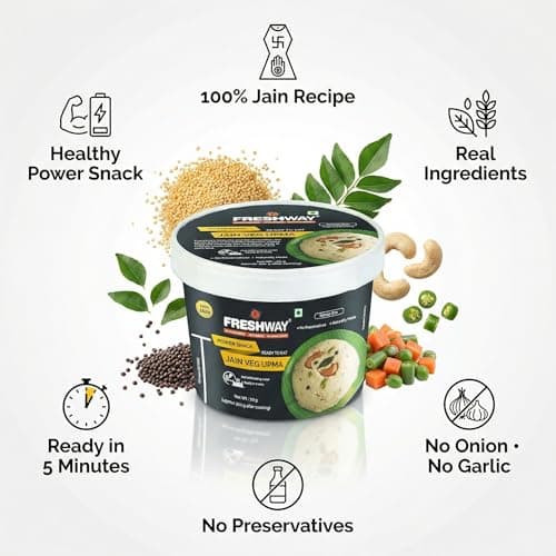 Freshway Jain Special Veg Upma Pack of 6 | Ready to Eat Indian Breakfast & Snack | 100% Jain No Onion & Garlic Free | Healthy Nutritious & Preservative Free | Quick & Convenient for Travelers, Office, Students & Home — image 2