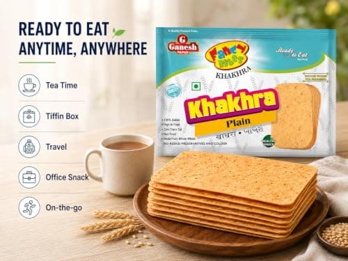 Ganesh Fancy Bites Plain Khakhra 25g Pack of 10 | Sada Khakra Snack Pack | No Preservatives Ready to Eat Whole Wheat — image 5