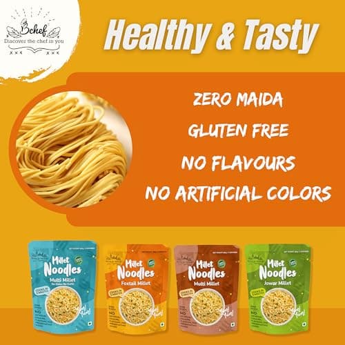 Bchef Jowar and Multi Millet Noodles | Zero Maida, No Artificial Colours, No Flavours & Preservative Added | 100% Vegan Noodles | Healthy Nutritional Food, (Combo Pack of 2,180g each) — image 5