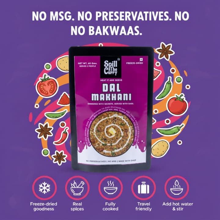 SPILL THE CURRY Dal Makhani Jain Ready to Eat | No Onion No Garlic | Authentic Punjabi Creamy Lentil Curry | Freeze Dried Instant Food | Just Add Hot Water | Vegetarian Meal for Travel & Hostels | Combo Pack of 3 (70g Each) — image 4