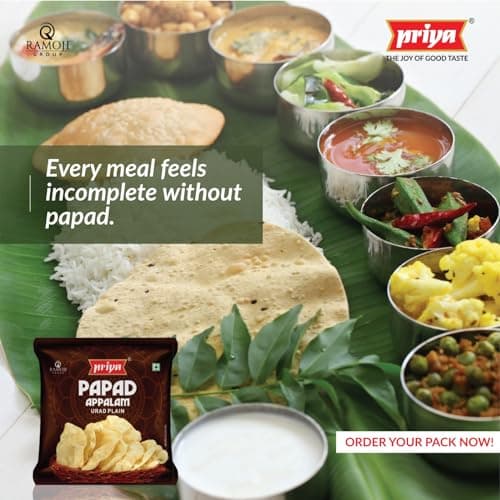 Priya Urad Dal Papad - Plain, 100g (Pack of 4) Total 400gm-20 No's In Each Pack I Four Inch Papad I Handmade Urad Dal Appalam — image 6