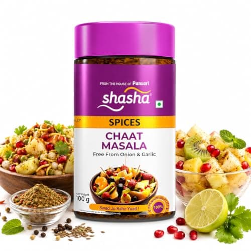 Shasha Chaat Masala 100g - Spice Mix for Tangy and Flavorful Chaat - No Onion or Garlic - From the House of Pansari