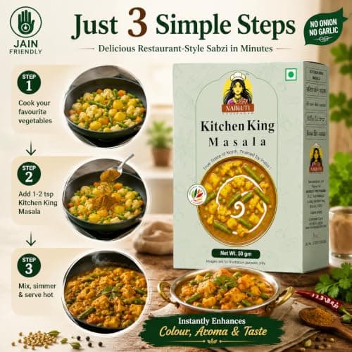 Nairuti Vyutpadan Kitchen King Masala (Jain-Friendly) 50g | No Onion No Garlic | Saatvik Mixed Spice Blend | Vegetable Curry, Paneer, Sabzi & Gravy Masala | No Preservatives | Rich Aroma & Restaurant-Style Taste — image 8