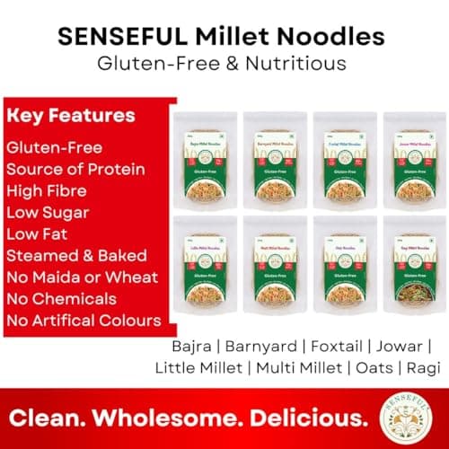 SENSEFUL Jowar (Sorghum) Millet Noodles Pack of 2 - Gluten-Free (Zero Maida & Zero Wheat), 77% Jowar, Source of Protein, High Fibre, Fat-Free, Low Sugar & Non-Fried - 200 gm each — image 3