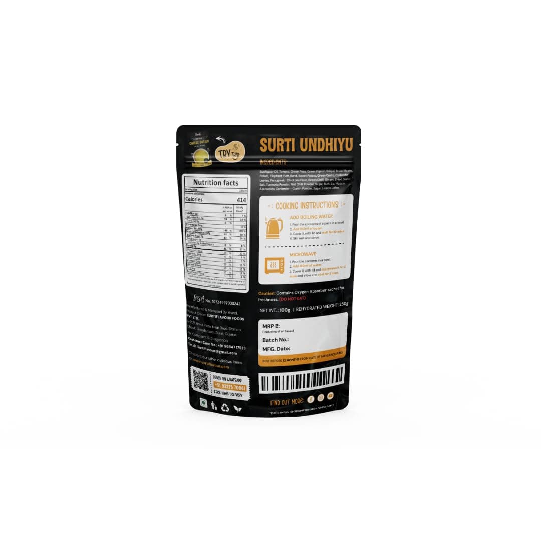 Surtiflavour Surti Undhiyu 250gram pack of 1Authentic Indian Culinary Delight Instant Ready-to-Eat Paneer Dish | Gluten-Free | Preservative-Free | Just Add Hot Water | Rich Taste & Aroma — image 3