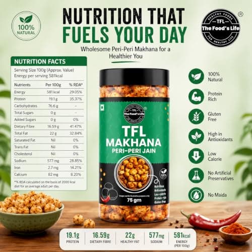 The Food's Life Peri Peri Jain Makhana | Roasted Lotus Seeds | Protein & Calcium-Rich | Gluten-Free | No Onion & Garlic | Healthy Snack 75g | Pack of 1 — image 8