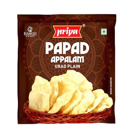 Priya Urad Dal Papad - Plain, 100g (Pack of 4) Total 400gm-20 No's In Each Pack I Four Inch Papad I Handmade Urad Dal Appalam