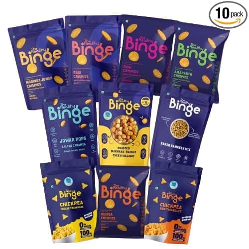 The Healthy Binge Ultimate 10 Assorted Healthy Snacks Combo – Millet Snack Combo | Baked Snack Variety Pack | Healthy Snacks for Kids and Adults (Pack of 10)