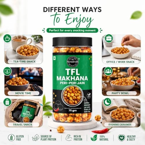 The Food's Life Peri Peri Jain Makhana | Roasted Lotus Seeds | Protein & Calcium-Rich | Gluten-Free | No Onion & Garlic | Healthy Snack 75g | Pack of 1 — image 5