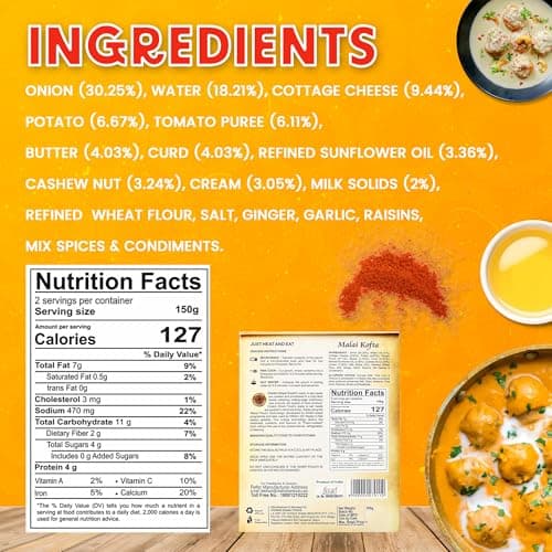Chokhi Dhani Malai Kofta Ready to Eat 300g | Paneer Kofta in Rich Cashew Cream Gravy | Authentic North Indian Curry | 2 Min Heat & Serve | Veg — image 2
